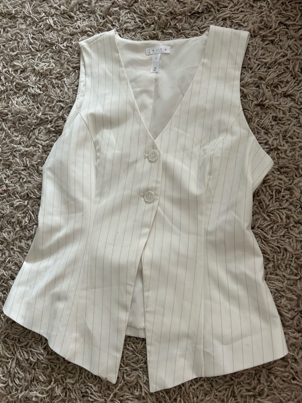 Leith White Pinstripe Button Front Vest Top size Small